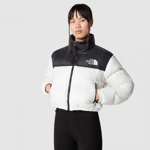 Kurtki Puchowe The North Face Nuptse Damskie Białe Czarne | Polska-3821674